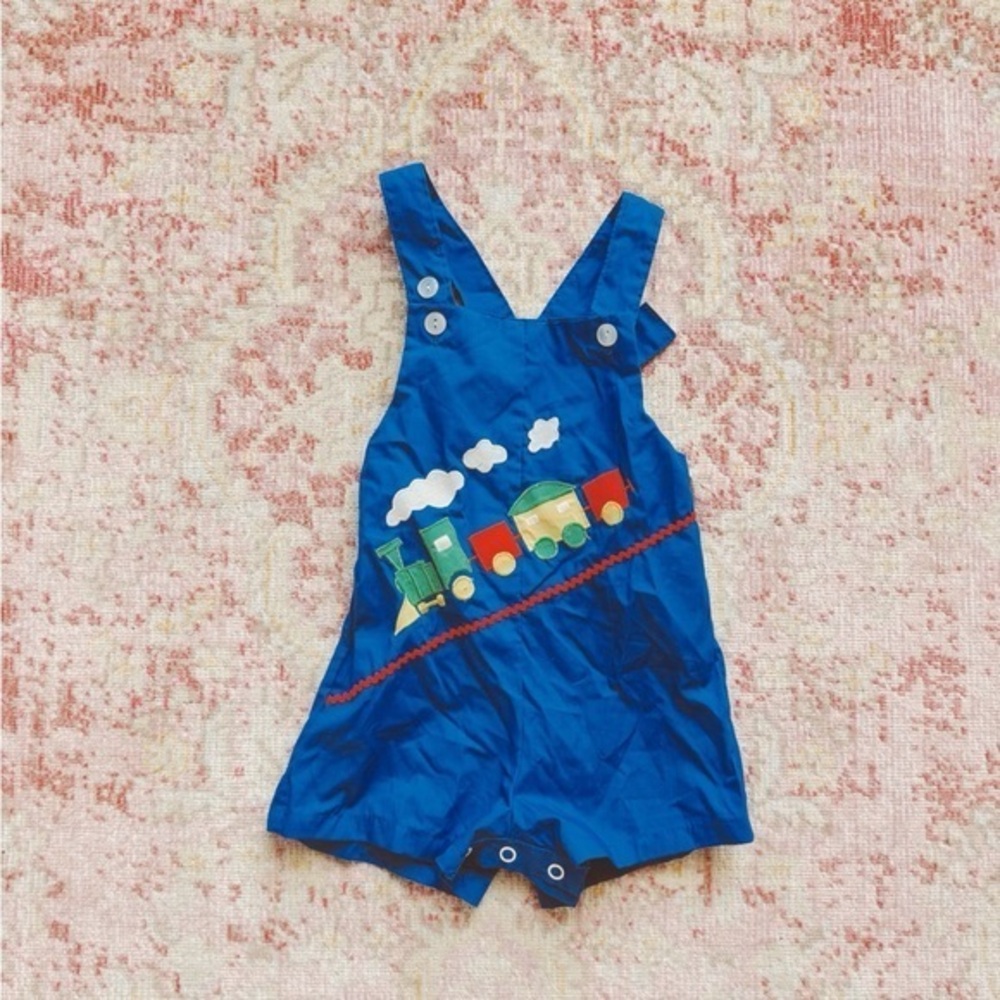 Team Pals, Blue Train Print Kids Overalls